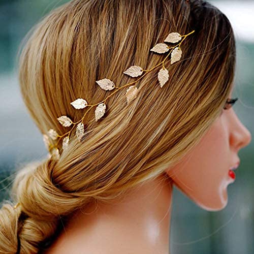 Bridalvenus Wedding Headband, Gold Leaf Bridal Headpieces For Bridesmaid And Flowergirls (15.7 Inches)