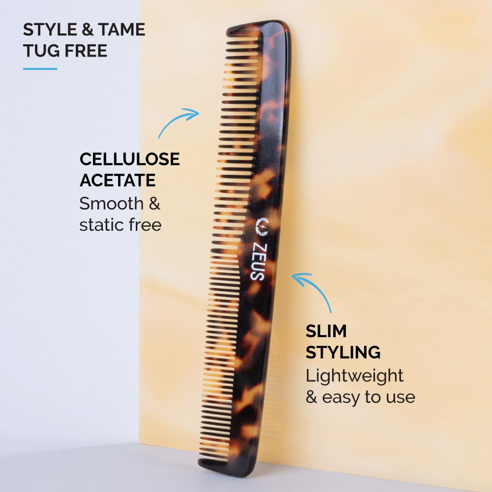 ZEUS Handmade Saw Cut Beard Comb, Tortoiseshell
