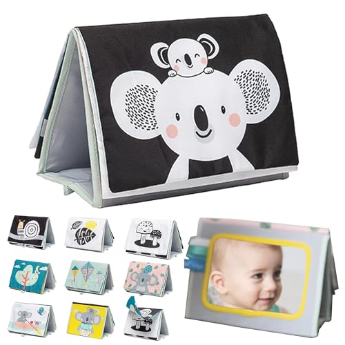 Tummy Time Toys High Contrast Baby Book. Fun, Interactive Crinkle Books for Babies with Mirror & Soft Koala Teether - Baby Tummy Time Book by Taf Toys