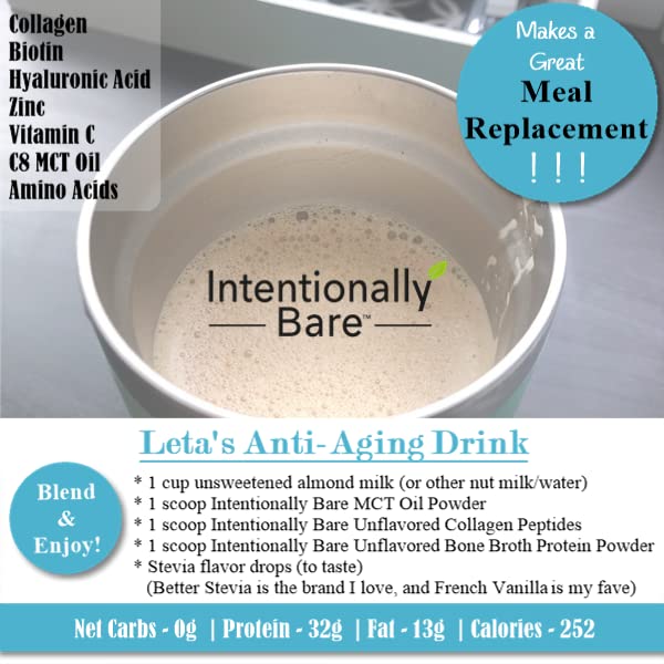 Intentionally Bare Collagen Powder Unflavored - Collagen Peptides Powder with Biotin & Hyaluronic Acid - Non-GMO & Grass Fed Collagen Protein Powder with 10g Protein - Keto Collagen Powder 40 Servings
