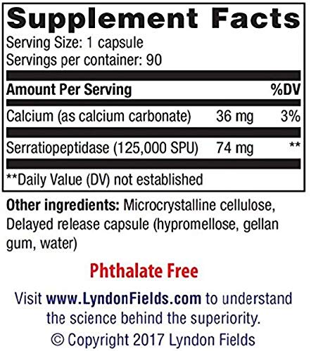 Serra-125k Extra Strength Serrapeptase 125,000 SPU, 90 Vegan Capsules, Delayed Release, Systemic Enzymes, Supports Healthy Sinuses and a Healthy Immune System, Non-GMO and All-Natural