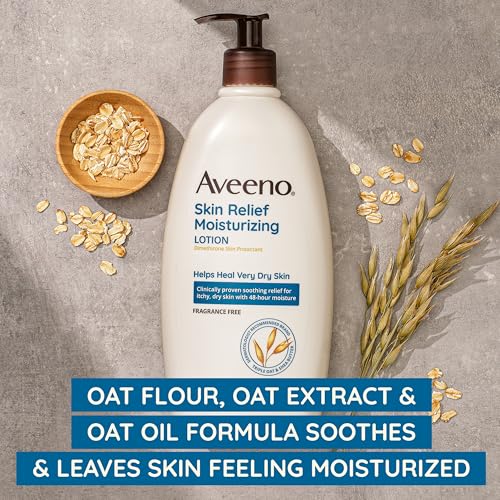Aveeno Skin Relief Moisturizing Lotion for Very Dry Skin with Soothing Triple Oat & Shea Butter Formula, Dimethicone Skin Protectant Helps Heal Itchy, Dry Skin, Fragrance-Free, 33 fl. oz