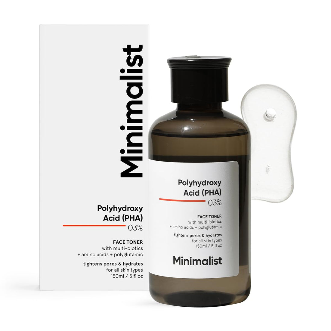 Minimalist 3% PHA Alcohol Free Hydrating Face Toner for Pore Tightening | Mild Exfoliation, pH Balancing & Rebalancing Skin Microbiome | for Women & Men | 5 Fl Oz / 150 ml