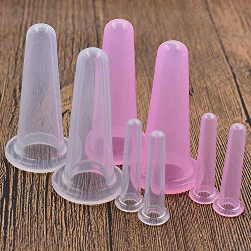 Aeyistry 4Pcs Cupping Facial Set for Face and Eye Cupping Massage, Facial Cupping Set Silicone Cups with Exfoliating Brush for Face Neck Skin (2 Small&2 Large, Pink)