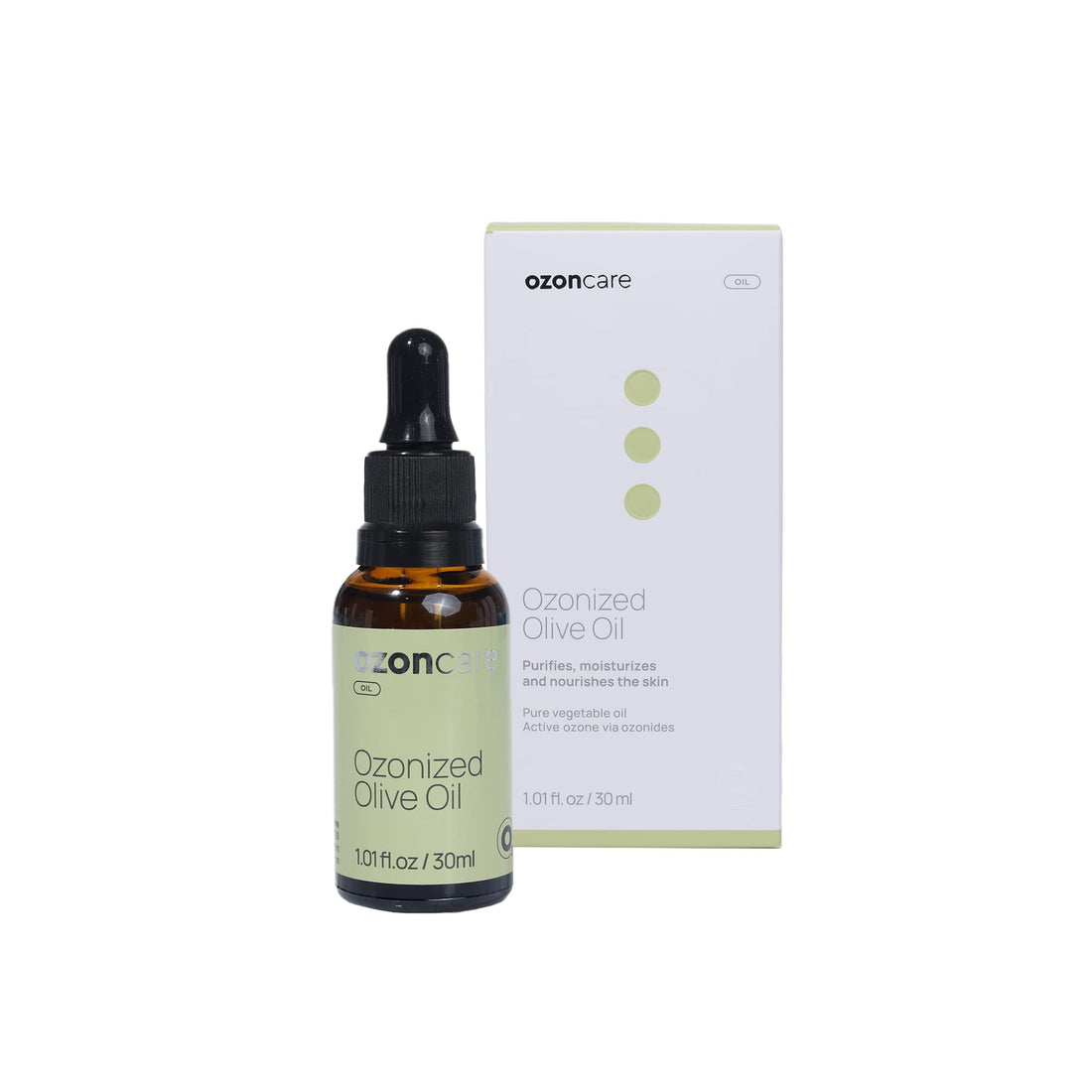 OZONCARE Ozonated Olive Oil - Moisturizing, Nourishing and Purifying Oil, Skin Treatment, Natural Products, Sensitive and Damaged Skin, Accelerates Skin Repair - VEGAN, Paraben Free - 1.05Oz/30 g