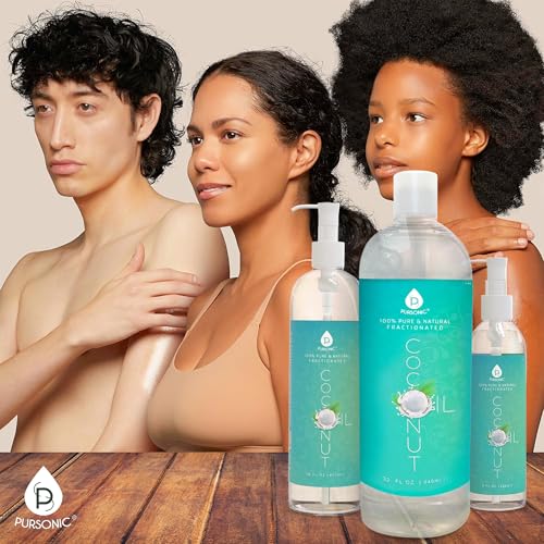 Pursonic Pure Unscented Fractionated Coconut Oil - 16 Oz Multipurpose Oil for Skin, Hair, Body Massage & Makeup Removal - Carrier Oil for Essential Oils and Aromatherapy