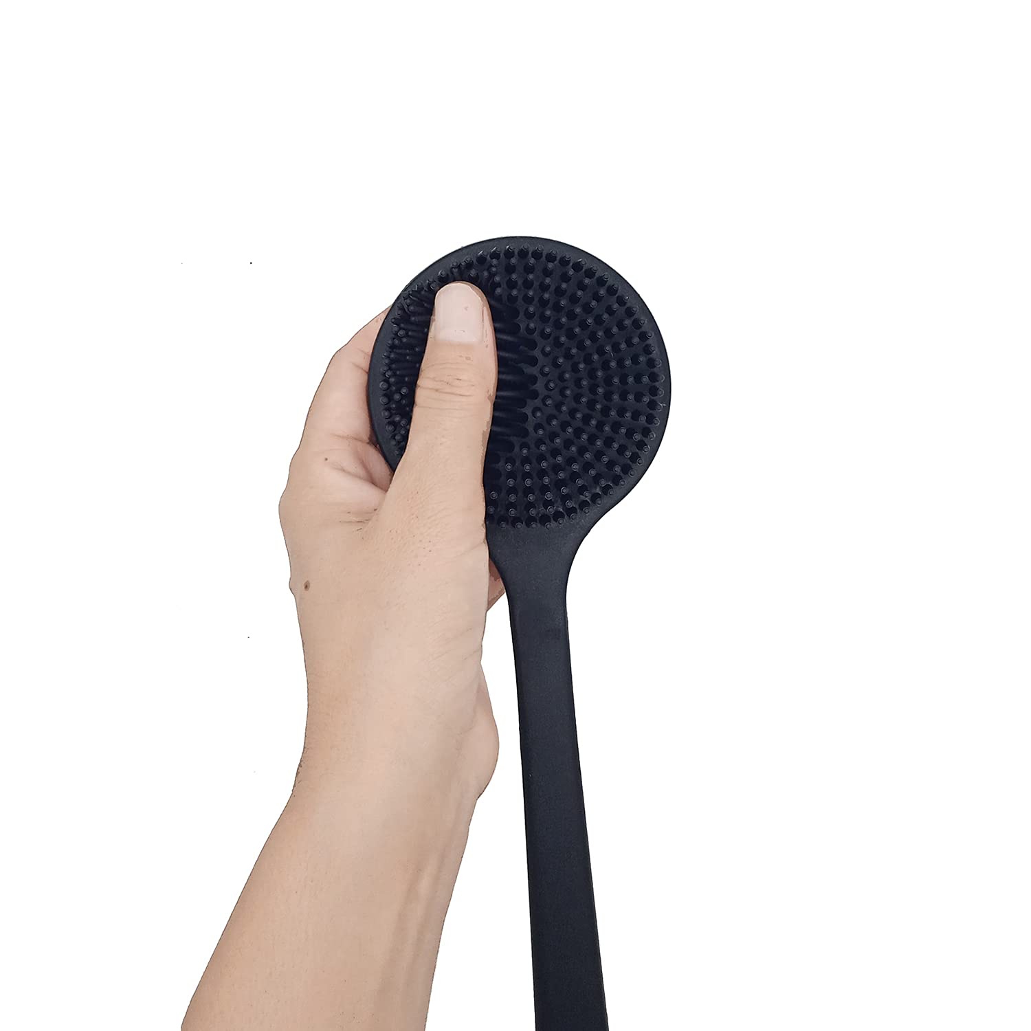 DNC Back Scrubber for Shower Soft Silicone Bath Body Brush with Long Handle, BPA-Free, Hypoallergenic (Black)