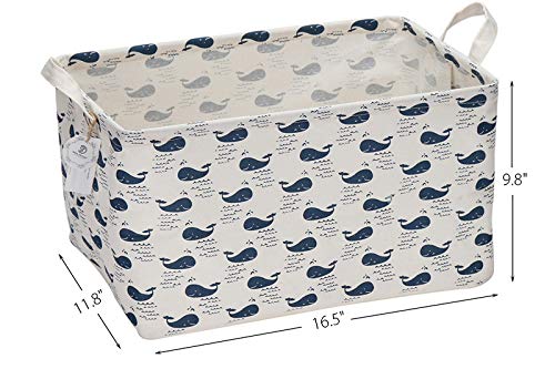 Sea Team 16.5 x 11.8 x 9.8 Square Natural Linen & Cotton Fabric Storage Bins Shelves Storage Baskets Organizers for Nursery & Kid's Room (Whale)