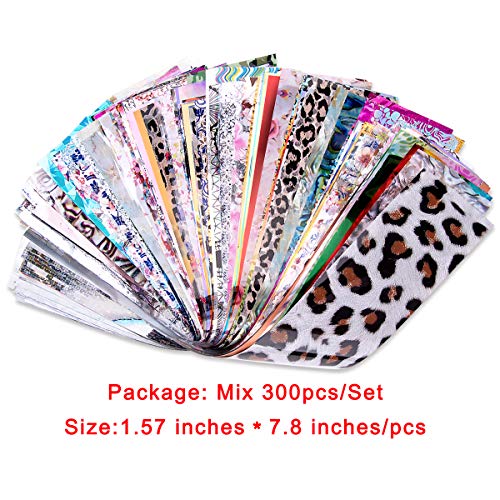 Duufin 300 Sheets Nail Foils Nail Art Transfer Foil Stickers Laser Flower Color Sheet Adhesive Stickers Paper Starry Sky Stars Black White Lace Design for Nail Art DIY Decoration
