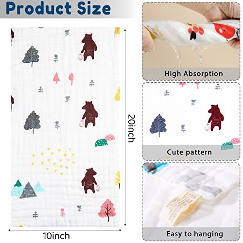 20 Pack Muslin Baby Burp Cloths Large 20 x 10 Inches Cotton Baby Burp Rags Towel and Washcloths Face Towels 6 Layers Super Absorbent for Infant Shower,20 Styles