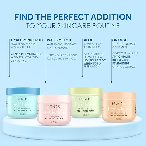 POND'S Hyaluronic Acid, Vitamin E & B3 Gel Face Moisturizer For 24 hour Hydration and Luminous Skin, 3.4 oz