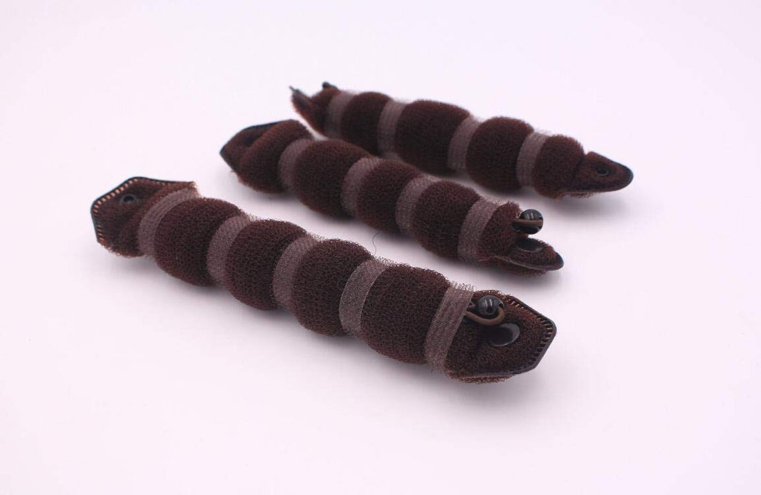 Women Lady Girls Magic Hair Styler Hair Twist Buds Sponge Hot Hair Donut Bun Ring Styling Maker (1 large+2 small) (Brown)