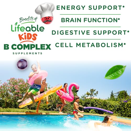 Lifeable Vitamin B Complex for Kids | with VIT C | Great Tasting B Complex Gummies | Vegan Kids B Complex | Energy and Nerve Support | 90 Gummies
