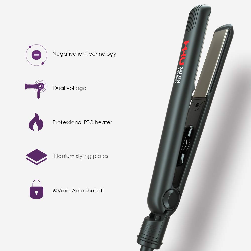 Mhd 1 Inch Profesional Titanium Floating Plate Hair Flat Iron Negative Ionic Technology Straightening Iron Plus 2 X Free Salon Clips