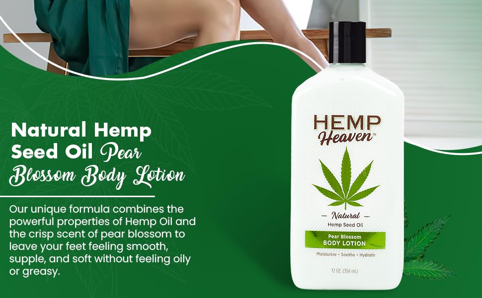 NEW & IMPROVED Pure Hemp Seed Oil Body Lotion - Pear Blossom Scent, Moisturizing & Soothing for All Skin Types, Enriched with Vitamins & Omegas, Fresh Floral Fragrance, Men & Women, 18 oz