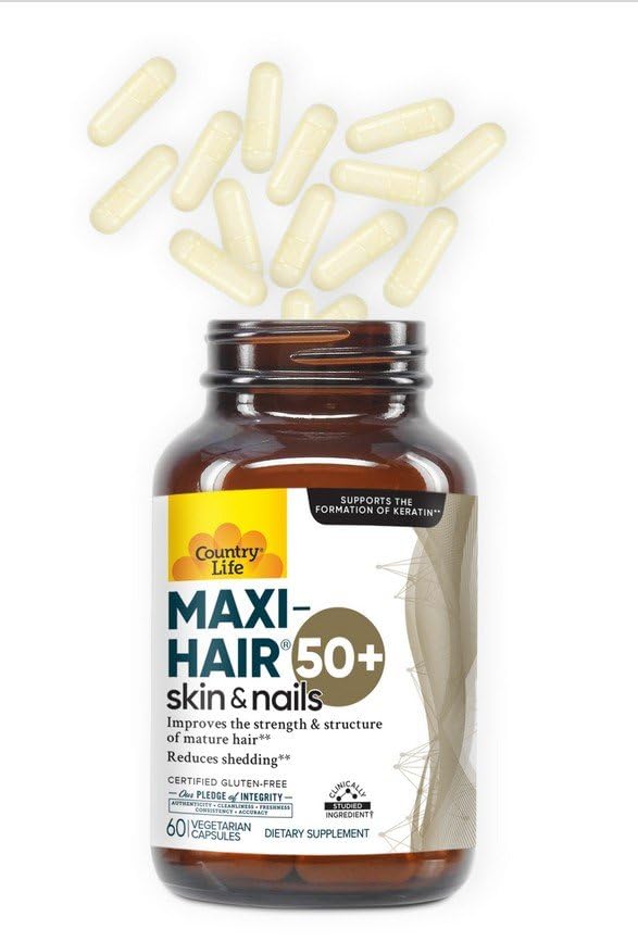 Country Life® Maxi-Hair® 50+ - Certified Gluten Free – Supports Healthy Hair Growth - Reduction in Age-Related Hair Loss and Less Shedding*