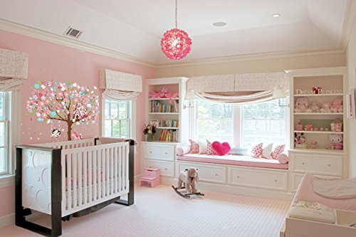 Kath & Cath Unicorn Wall Decal, Pink Fairy Cherry Blossom Tree Wall Sticker for Girls Kids Bedroom Play Room Wall Mural Wall Home Decoration