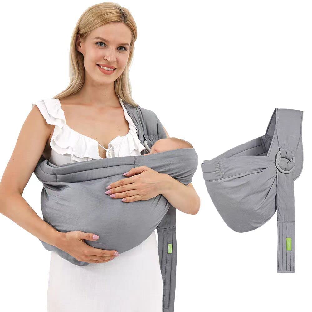 Baby Carrier & Wraps - Soft Adjustable Ring Sling for Newborns & Infants, Breathable Multi-Functional Sling for Mom & Dad Support, Babies Under 36lbs - Grey