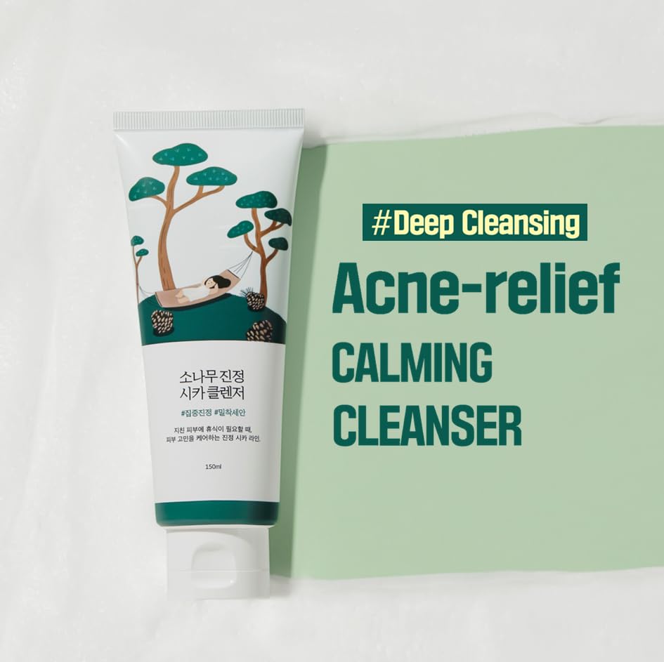 ROUND LAB Pine Calming Cica Cleanser 5.07 Fl Oz, Refreshing Face Wash for Acne-Prone Skin, Gentle Foam Facial Cleanser for Deep Cleansing and Pore Care, Suitable for Sensitive Skin, Korean Skin Care
