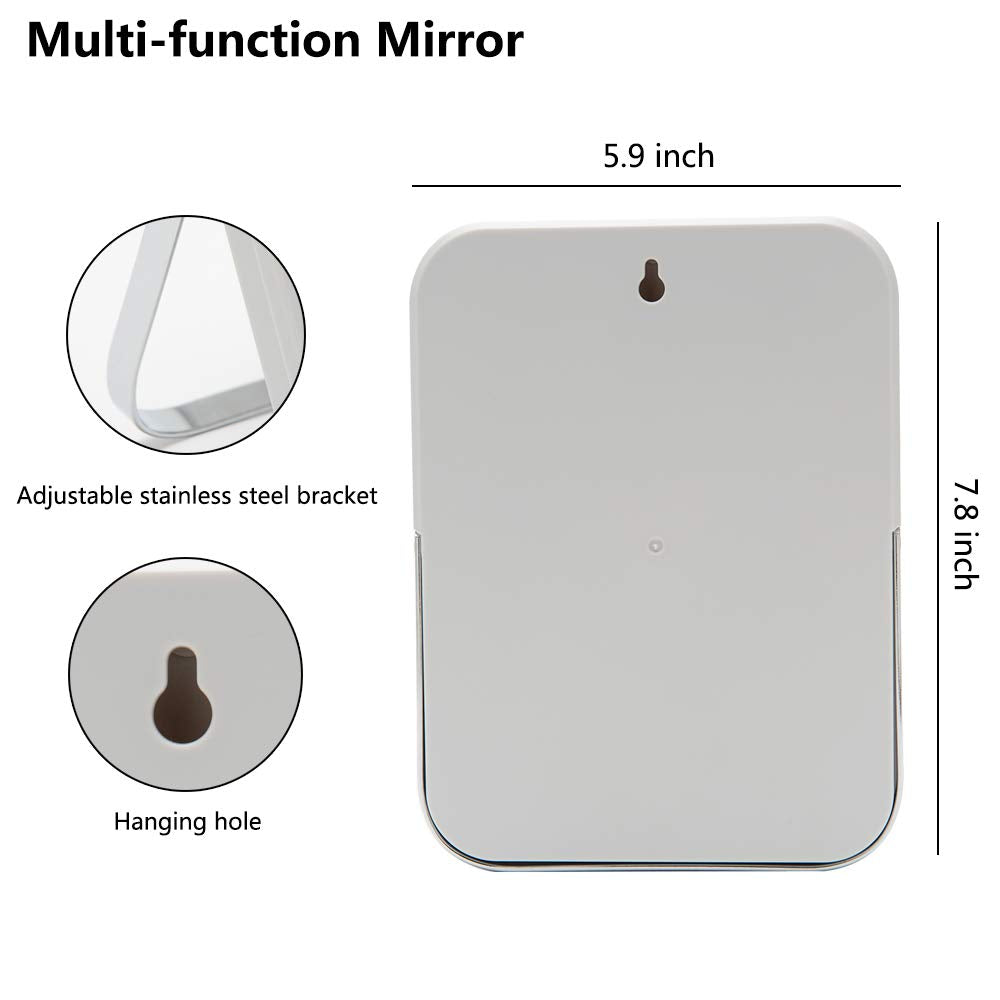 YEAKE Table Desk Vanity Makeup Mirror,8-Inch Portable Folding Mirror with Metal Stand 90°Adjustable Rotation Tavel Make Up Mirror Hanging Bathroom for Shower Shaving(Gray)