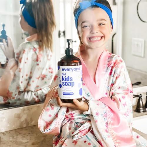 Everyone 3-in-1 Kids Soap, Body Wash, Bubble Bath, Shampoo, 32 Ounce (Pack of 1), Lavender Lullaby, Coconut Cleanser with Plant Extracts and Pure Essential Oils