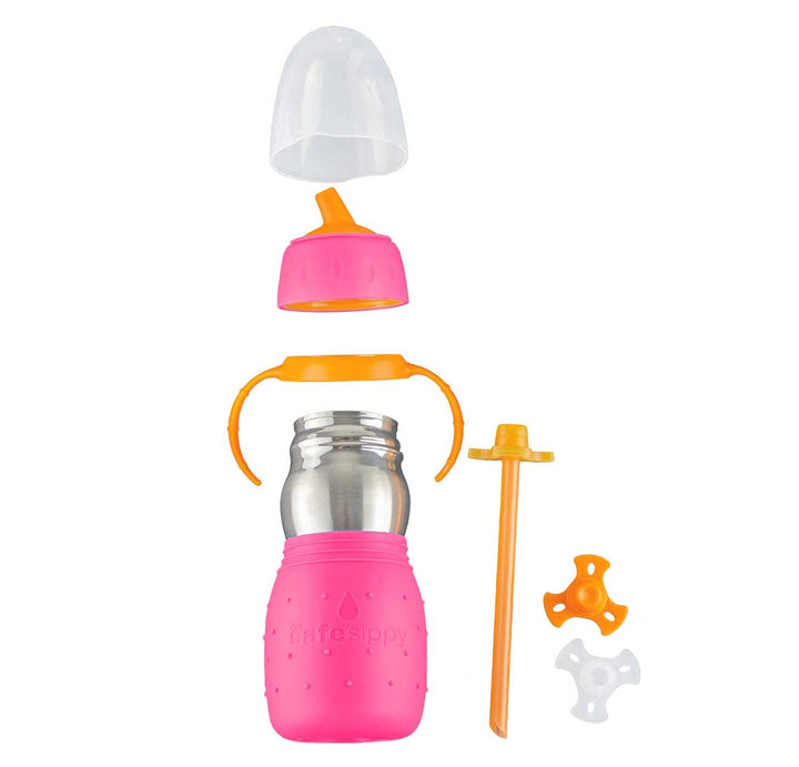 Kid Basix Safe Sippy 2 | Stainless Steel Cup for Babies/Toddlers | Convertible Sippy or Straw | Dishwasher Safe | 11 Oz. | Bpa Free | Pink