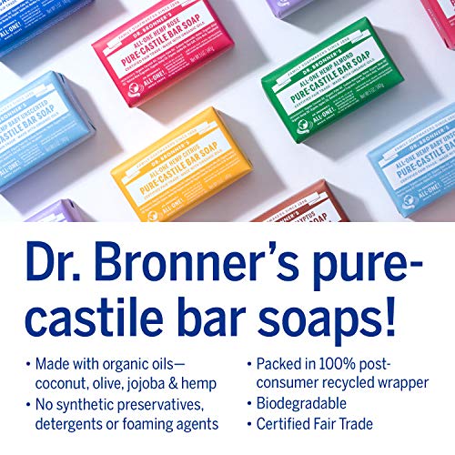 Dr. Bronner’s - Pure-Castile Bar Soap (Peppermint, 5 ounce, 8-Pack) - Made with Organic Oils, For Face, Body and Hair, Gentle and Moisturizing, Biodegradable, Vegan, Cruelty-free, Non-GMO