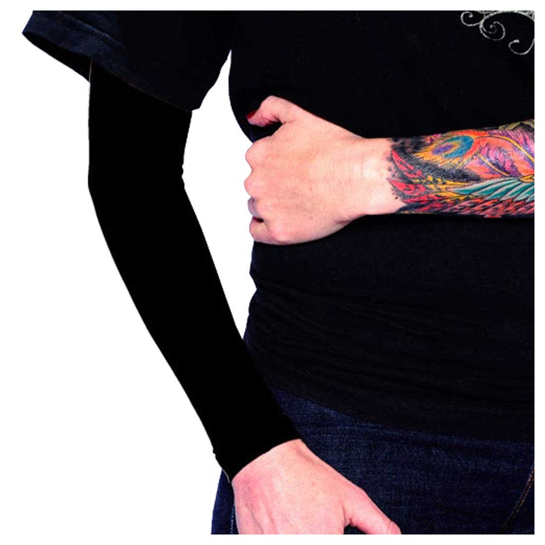 Tat2X Ink Armor Premium Full Arm Tattoo Cover Up Sleeve - No Slip Gripper - U.S. Made - Black - ML