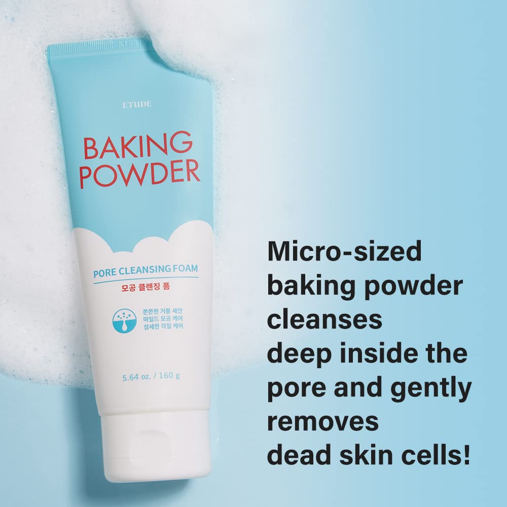 ETUDE Baking Powder Pore Cleansing Foam 5.4 fl.oz.(160ml) (21AD) | Multi-Deep Cleansing Foam to Remove Dead Cells, Impurities From Pores and Cleanse Away Makeup
