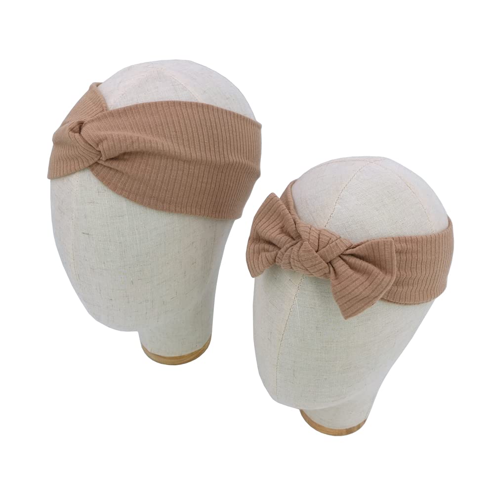 Mommy and Me Headband Set Mother Baby Matching Turban Headbands for Toddler Baby Girls Women Scrunchies Hair Bow Hairbands (Mauve and Latte)