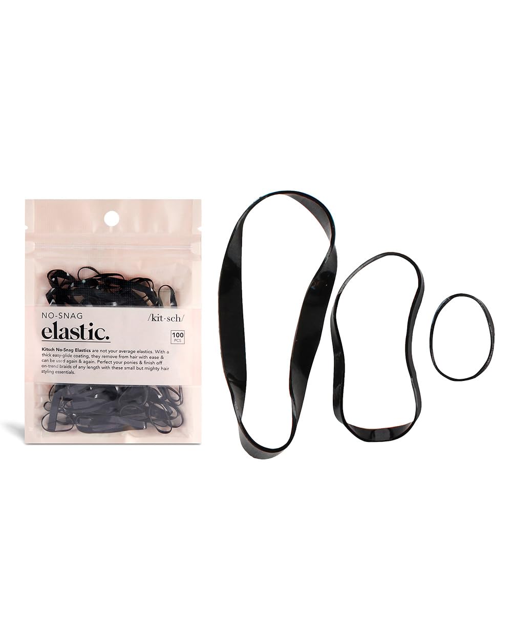 Black: Kitsch Pro No Snag Mini Gummy Elastic Hair Bands For Hair Styling, Braids, Ponytails, Hair Ties For Toddlers, 100 Count (Black)