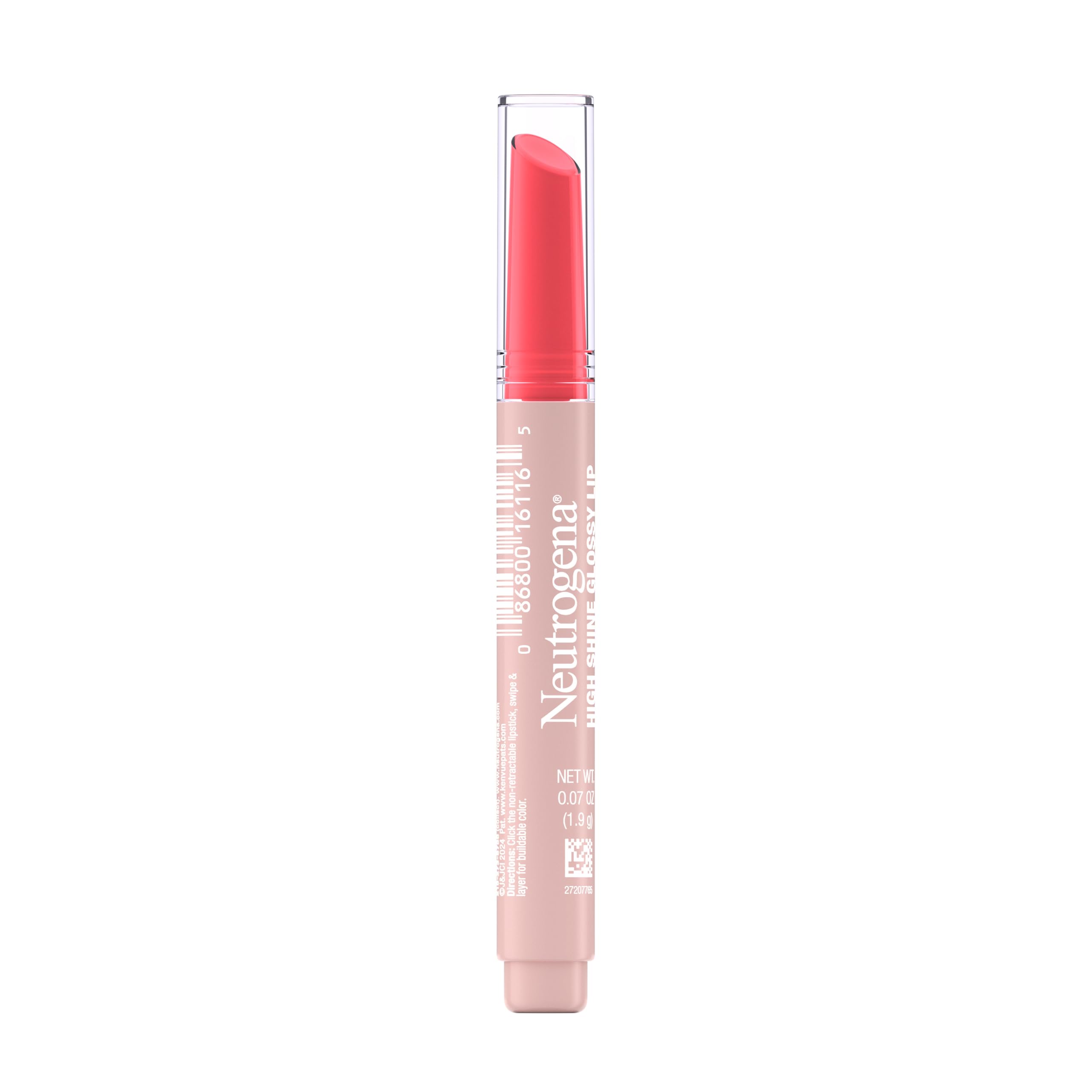 Neutrogena High Shine Glossy Lip with Maracuja Oil + Vitamins & Antioxidant Vitamin E, Nourishing Glossy Lip, Non-Retractable, Pigmented For Buildable Color, Poppy Pink, 0.07 oz
