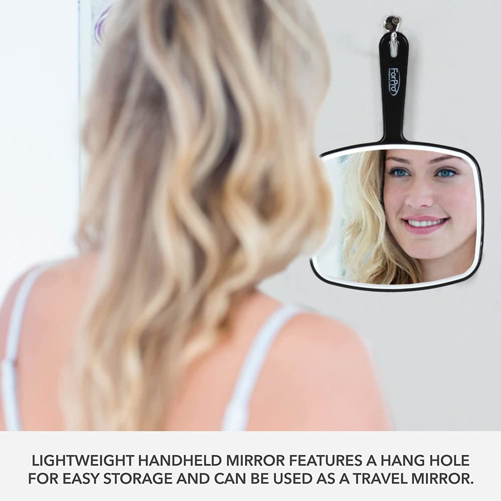 ForPro Premium Hand Mirror, Multi-Purpose Handheld Mirror with Distortion-Free Reflection, Medium, Black, 6.3ââ‚¬Â W x 9.6ââ‚¬Â L