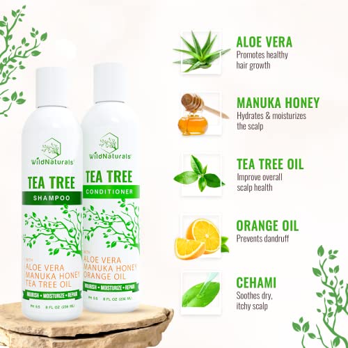 Tea Tree Oil Shampoo and Conditioner Set - Dry Scalp Treatment for Itchy Relief - Anti-Dandruff Thickening Formulas for Men & Women, All Hair Types