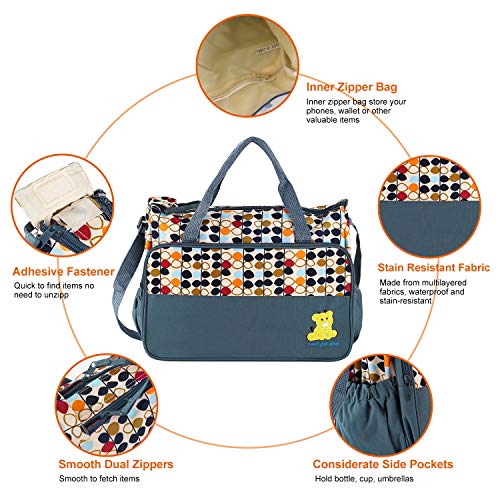 5PCS Diaper Bag Tote Set for Baby Essentials – Large Baby Bags for Mom, Waterproof Maternity Bags with Bottle Bag, Food Bag & Changing Pad (Gray)