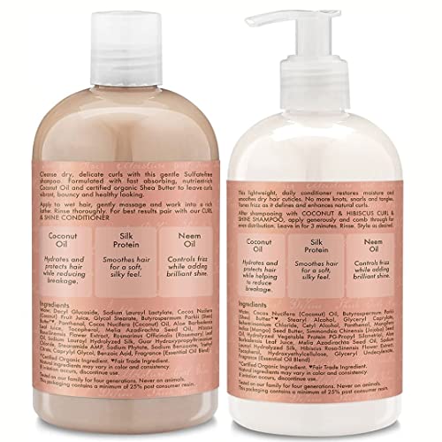 Shea Moisture Shampoo and Conditioner Set, Coconut & Hibiscus Curl & Shine, Curly Hair Products with Coconut Oil, Vitamin E & Neem Oil Provides Frizz Control, 13 Fl Oz Ea