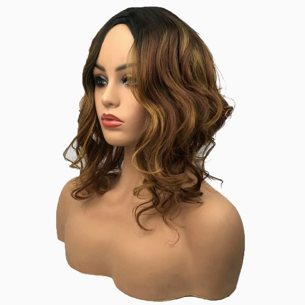 Wiginway Medium Curly Wavy Auburn Blend Wigs For Black Women Synthetic Wig Natural Looking