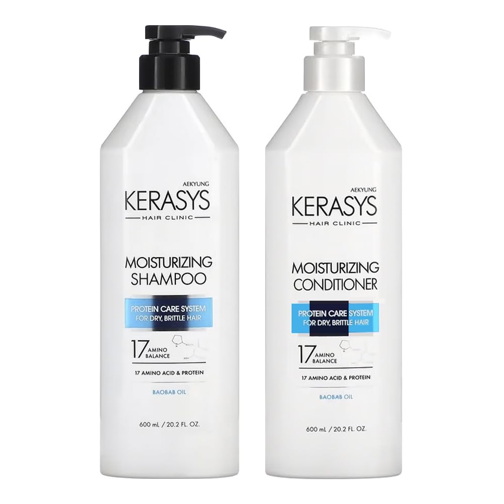 Kerasys Hair Clinic Protein Care System for Dry Brittle Hair Baobab Oil MOISTURIZING 20.2 fl oz / 600 ml (Shampoo + Conditioner Set)