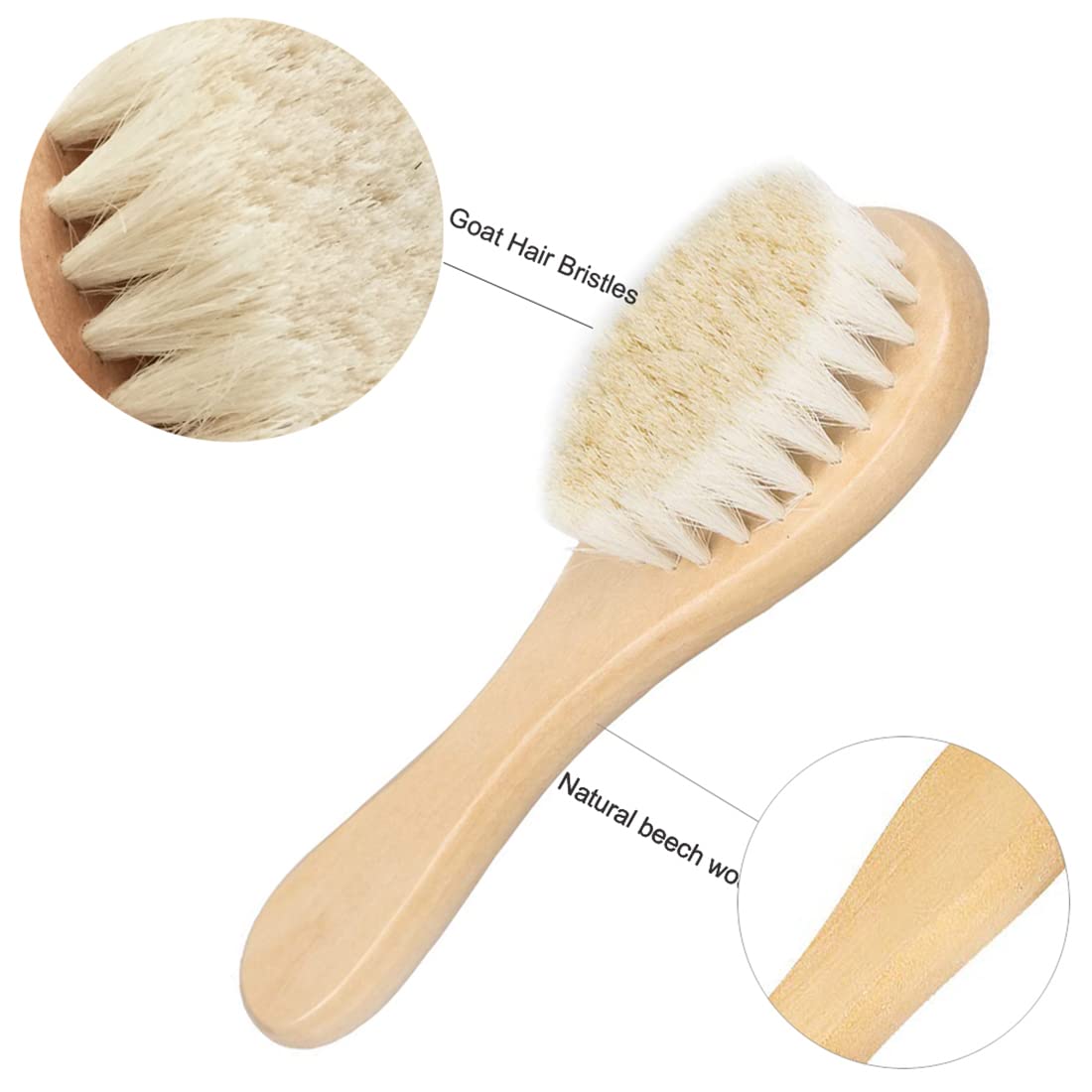Molylove Baby Hair Brush, Wooden Goat Bristles Hair Brush for Newborns & Toddlers, Ideal for Cradle Cap, Perfect Baby Registry Gift, Hypoallergenic, 1 Count