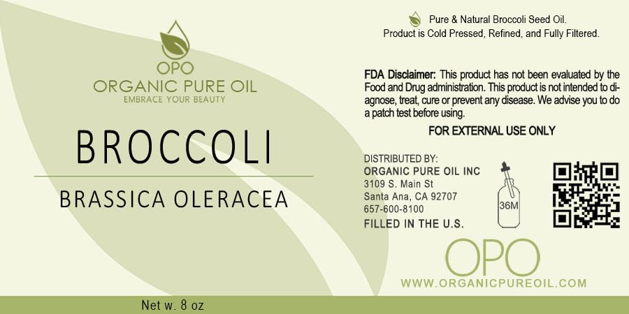 Broccoli Seed Oil - 8 oz Pure, Natural, Cold Pressed, Skin Rejuvenation, Seed Face Hair Body Refined Unscented Broccoli Carrier Oil - Hydrating, Moisturizing, Nourishing, Fair Trade