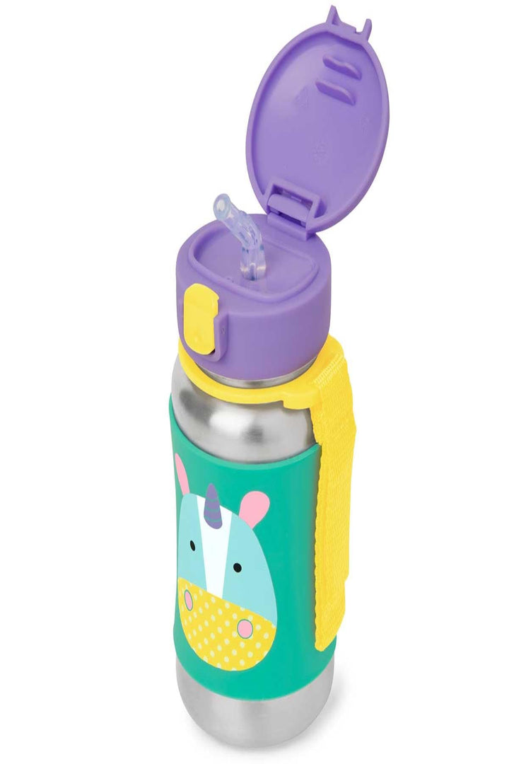 Skip Hop Toddler Sippy Cup with Straw, Zoo Stainless Steel Straw Bottle, Unicorn
