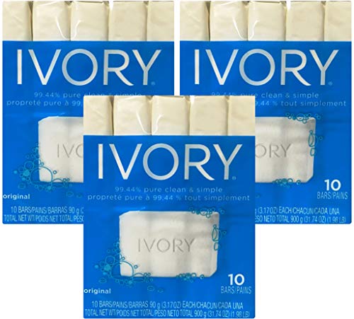 Ivory Soap, Original 3.17 oz Bars 10 each, Pack of 3 (30 Bars Total)