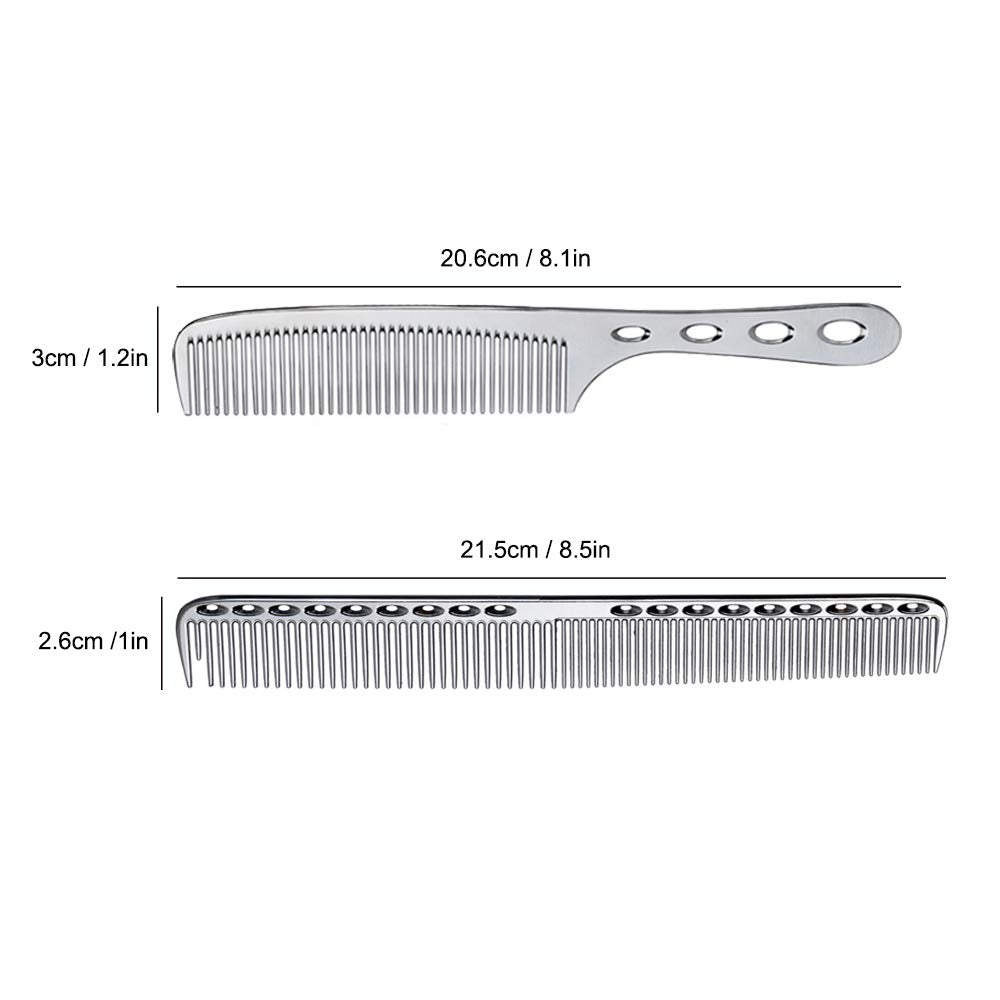 2 pcs Stainless Steel Hair Combs Anti Static Styling Comb Hairdressing Barbers Combs (Silver)