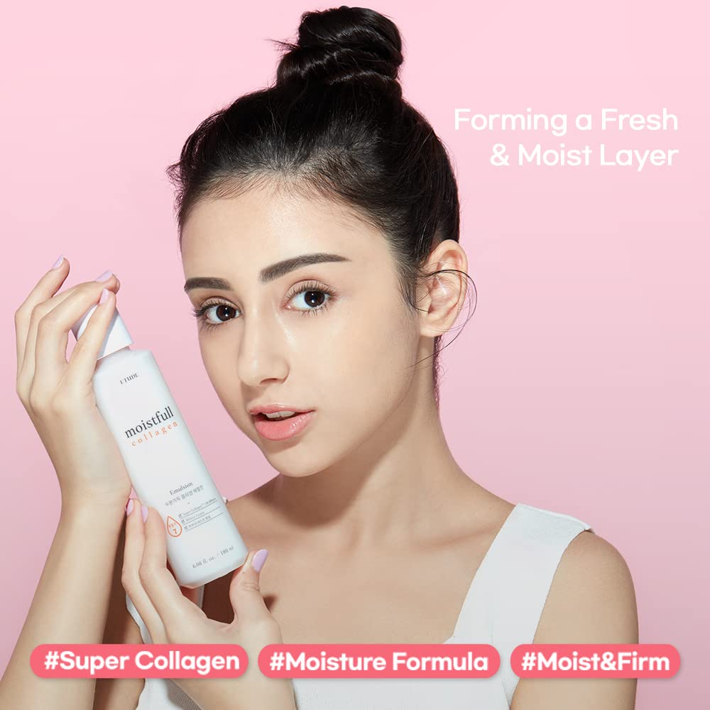 Etude Moistfull Collagen Emulsion 180ml (6.08 fl. oz) 21AD| Korean Skin Care Hydration Fomula for Healthy Skin | Small Particles of The Super Collagen Water, Kbeauty, Skin Care, Perfect for Gift