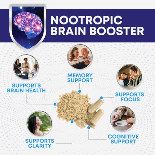 Brain Supplements for Memory and Focus - 40 Nootropics & Vitamins to Support Mental Alertness, Clarity & Concentration, Brain Health Cognitive Memory Pills, B6, B12, Phosphatidylserine - 180 Capsules
