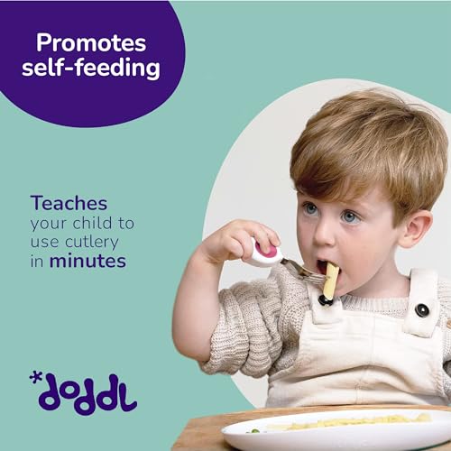 doddl Toddler Utensils, Ergonomic Fork Spoon and Knife Set for Self Feeding, Stainless Steel Silverware for 1-3 Year Olds, BPA Free, Dishwasher Safe (Aqua)