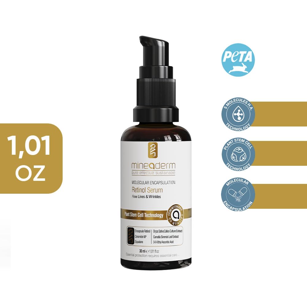 Mineaderm Vitamin C Serum with Hyaluronic Acid | Anti-Aging and Firm Wrinkles Retinol Hydrating Serum for Face | Brightening Facial Serum with Retinol and Molecular Encapsulation - Reduces Dark Spots