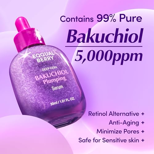 EQQUALBERRY Bakuchiol Plumping Serum – Pore and Wrinkle Minimizer with Bakuchiol | Retinol Alternative for Sensitive Skin | Enhances Firmness and Elasticity with Ceramide and Peptides, 1.01oz / 30ml