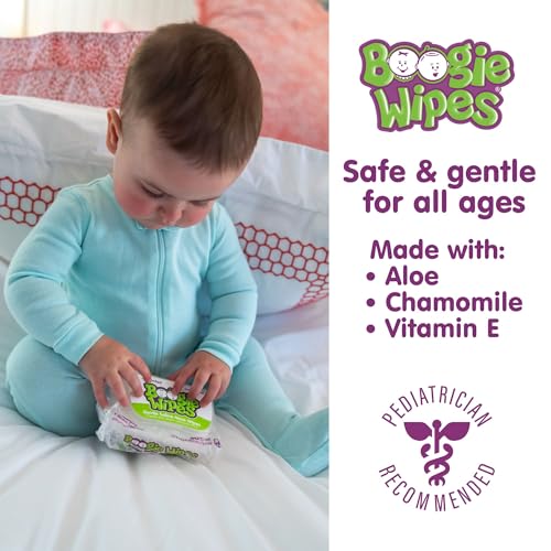 Boogie Wipes, Saline Wipes for Baby & Kids, Nose Booger Wipes for Allergy Relief, Face, Hand & Body, Made with Vitamin E, Aloe and Natural Saline, Unscented, 30 Count (Pack of 3)