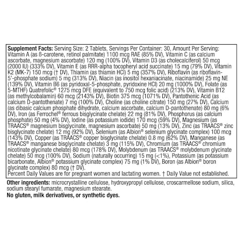 Nordic Naturals Prenatal Multivitamin for Women - Daily Vegetarian Prenatal Vitamins - 22 Essential Nutrients, Including B6, Folate, and Iron - 60 Tablets - 30 Servings